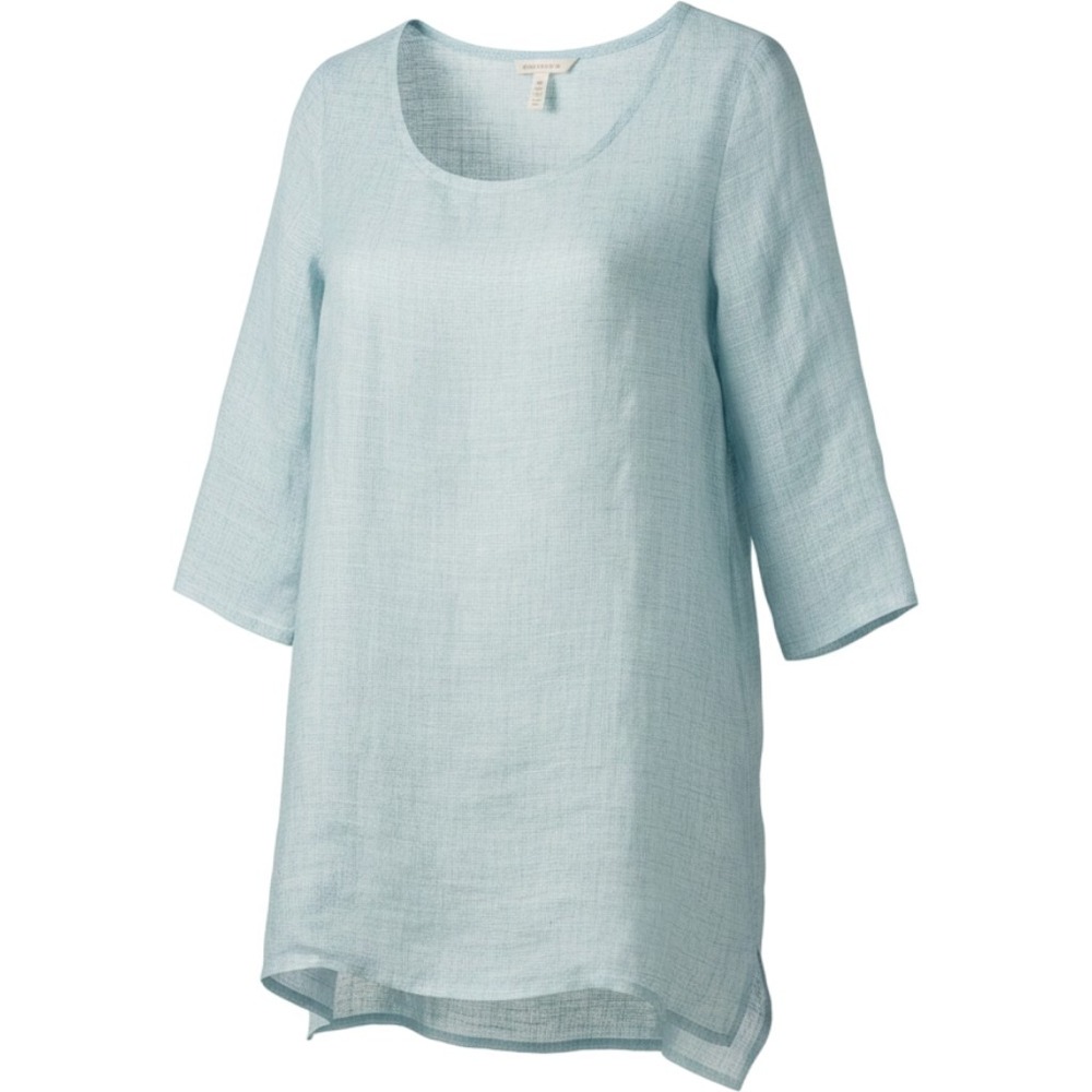 Eileen Fisher Organic Linen Mesh Knit Quarter Sleeve Top Light Blue Size XS